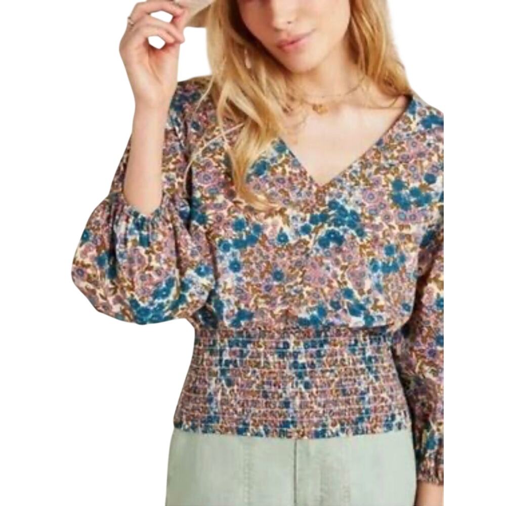 ANTHROPOLOGIE MAEVE Women’s Smocked Vneck Floral Print Top